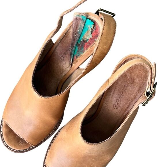 Madewell Tan Leather Peep-Toe Slingback Block Heel Sandals | Size 37 (6.5–7) - Picture 7 of 13